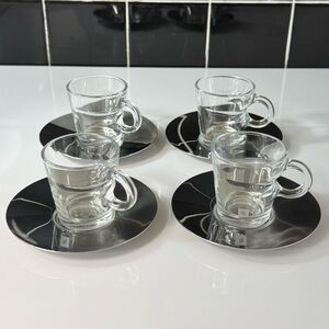 Set of 4 Nespresso View Collection Espresso Glass Cups and Saucers